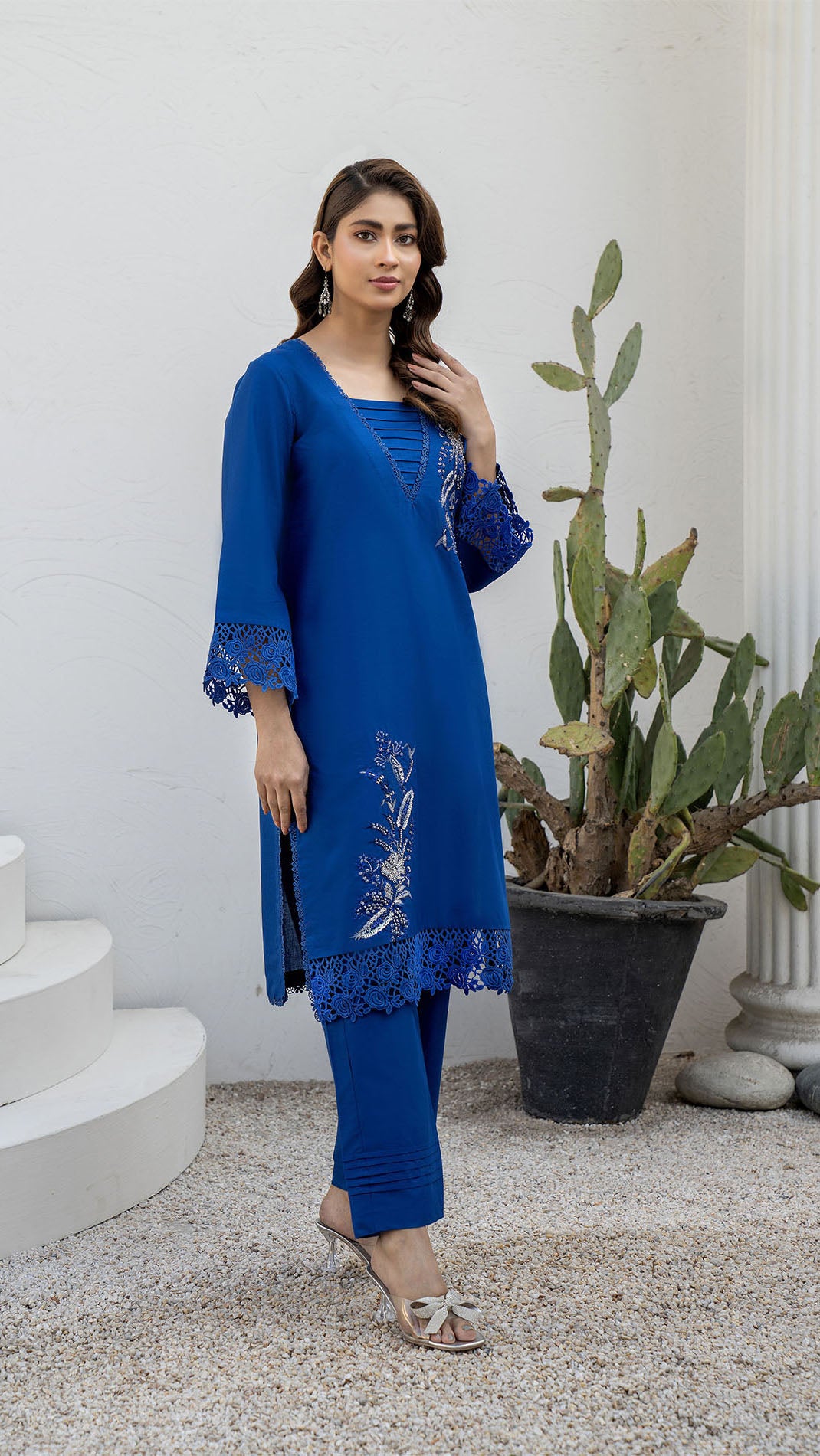 2310-Ink Blue 2-Piece Suit  Embroidered Cotton lawn Suit