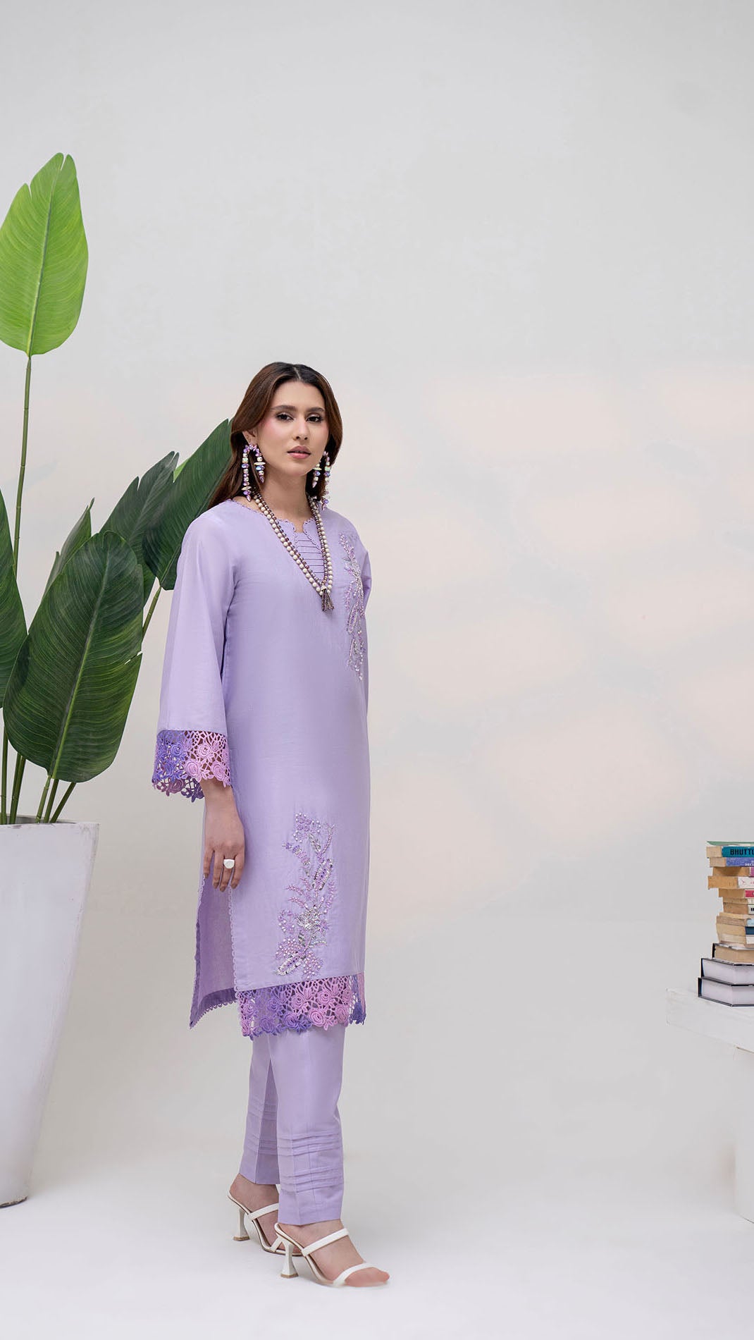 2310-Lilac 2-Piece Suit  Embroidered Cotton lawn Suit
