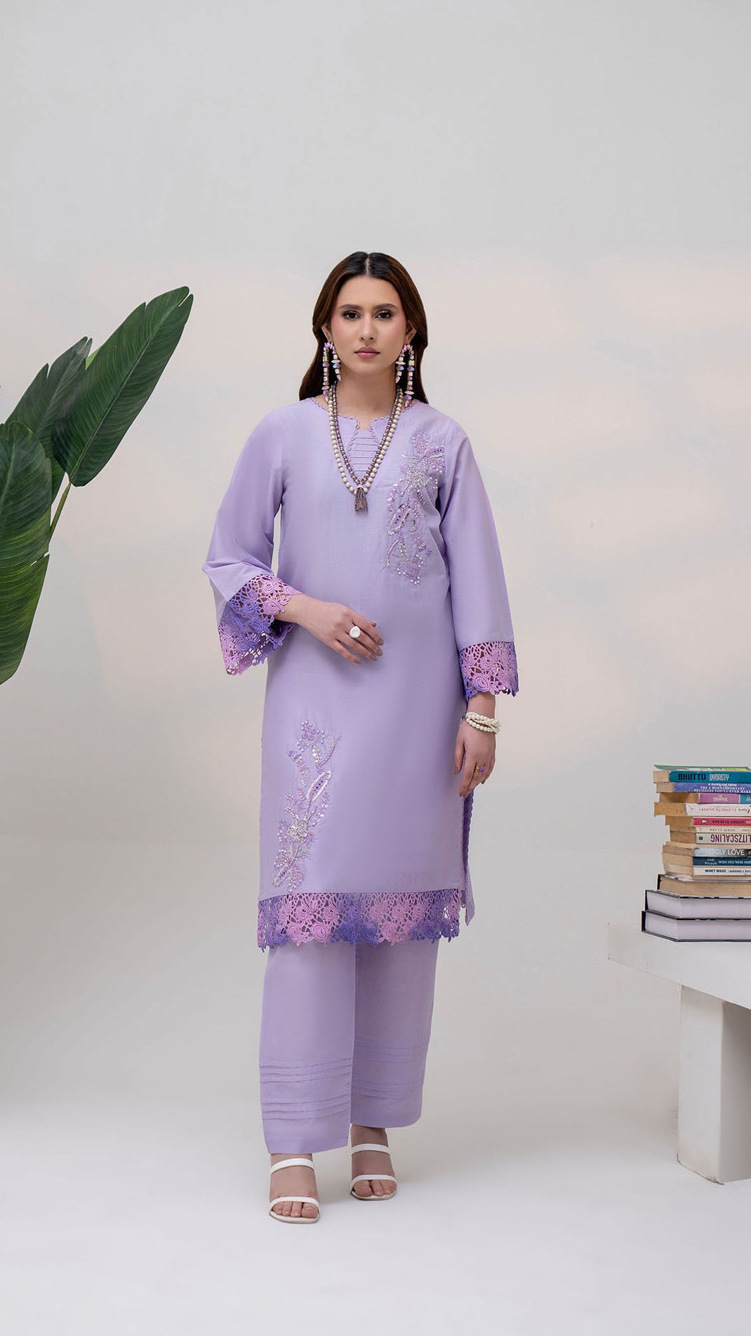2310-Lilac 2-Piece Suit  Embroidered Cotton lawn Suit