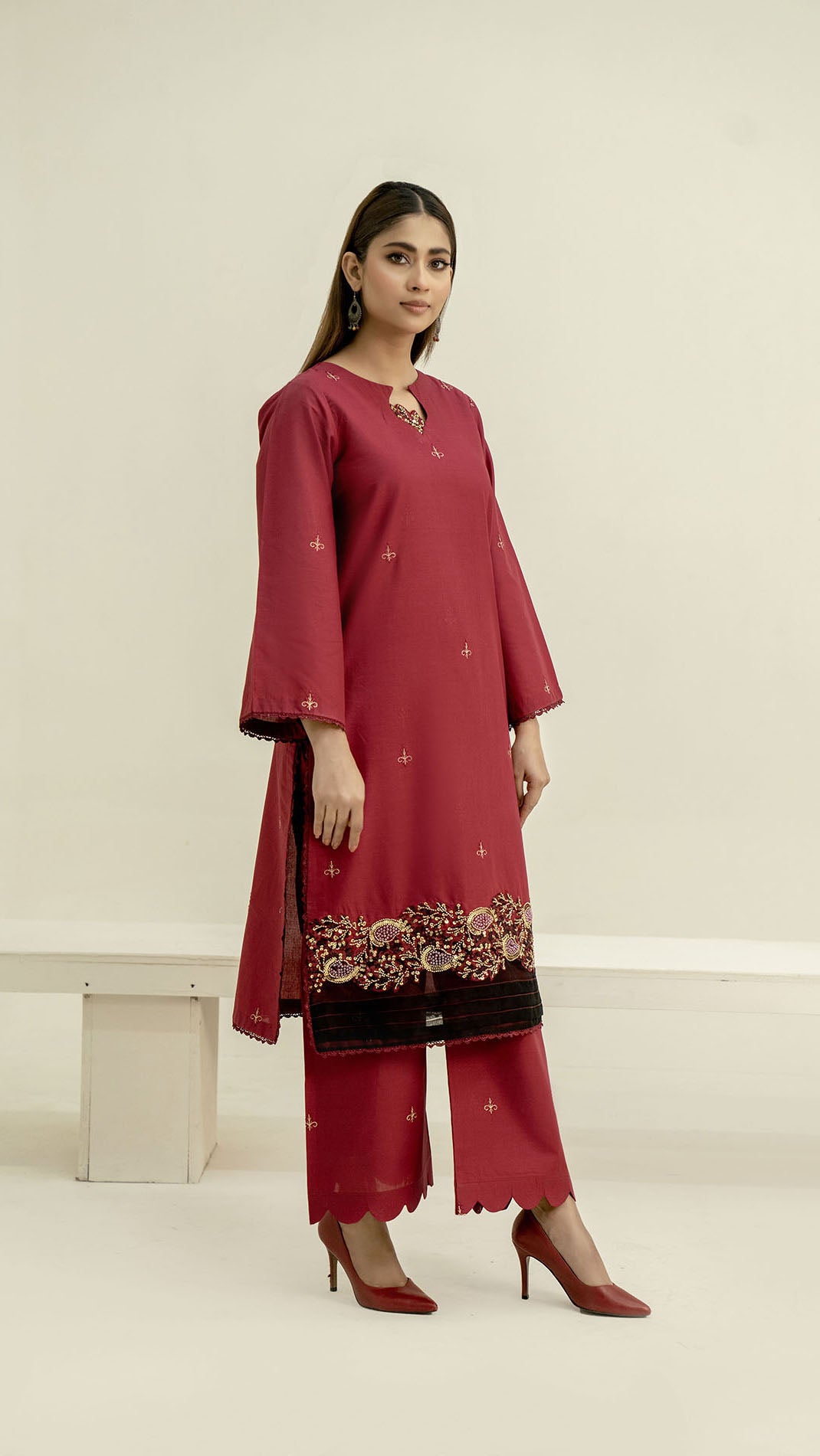 2311-Hot Pink 2-Piece Suit  Embroidered Cotton lawn Suit