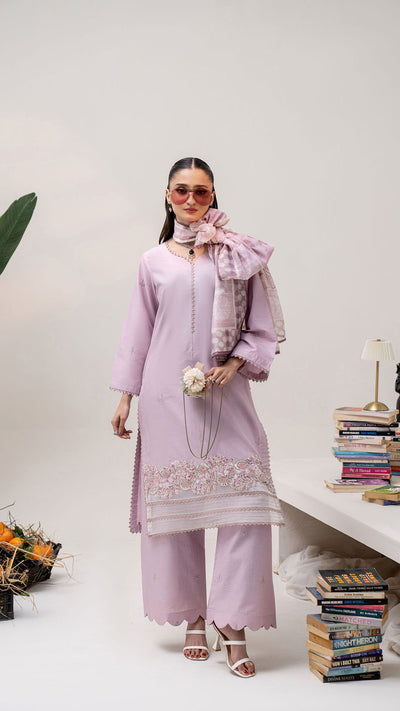2311-Light Pink 3-Piece Suit  Embroidered Cotton lawn Suit
