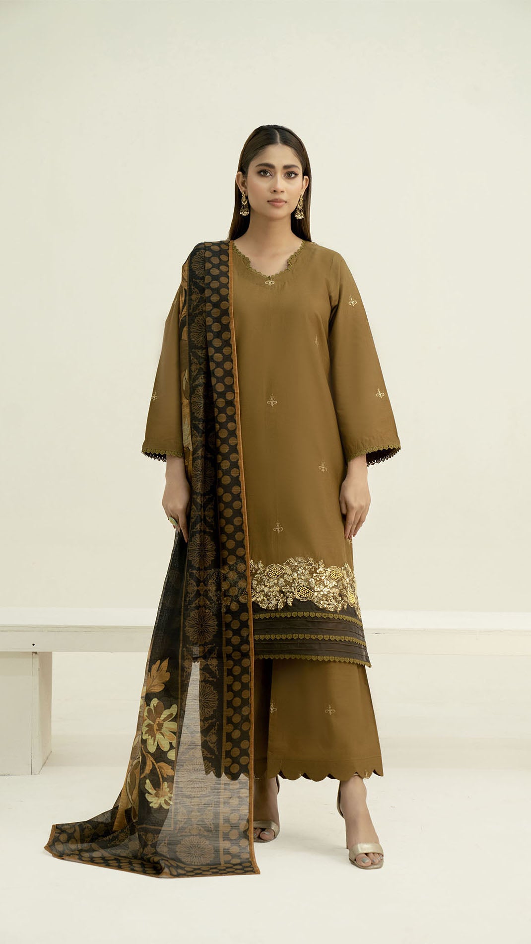 2311-Tobacoo 3-Piece Suit  Embroidered Cotton lawn Suit