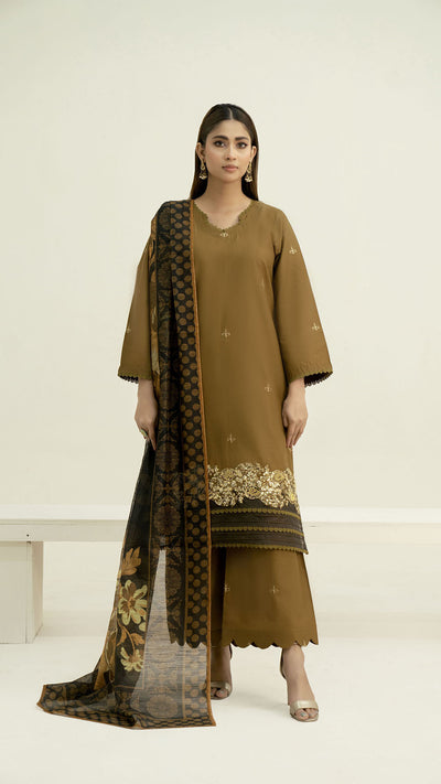 2311-Tobacoo 3-Piece Suit  Embroidered Cotton lawn Suit