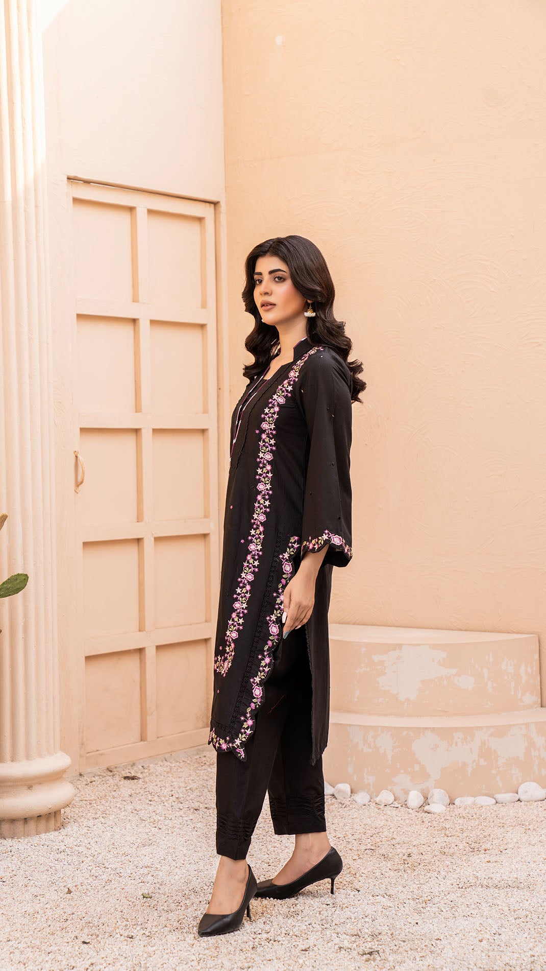 2319-Black Embroidered 2-Piece  Cotton Lawn Suit