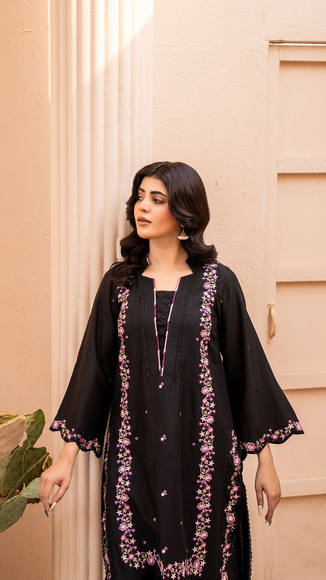 2319-Black Embroidered 2-Piece  Cotton Lawn Suit