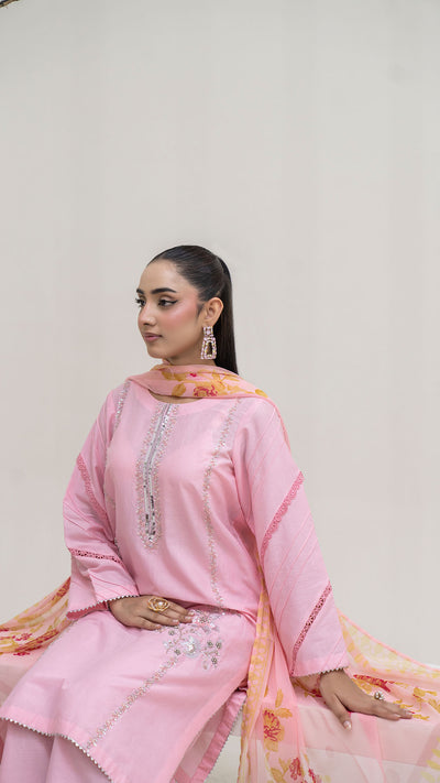 2321 - Light Pink 3-Piece Suit  Embroidered Cotton lawn Suit