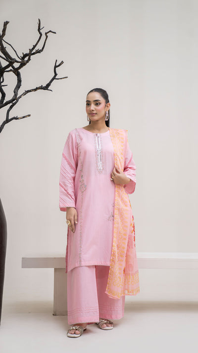 2321 - Light Pink 3-Piece Suit  Embroidered Cotton lawn Suit
