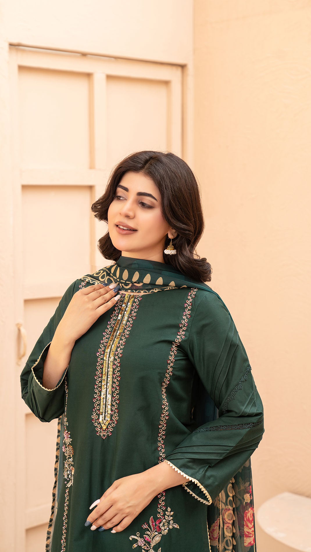 2321-Mongia 3-Piece Suit  Embroidered Cotton lawn Suit