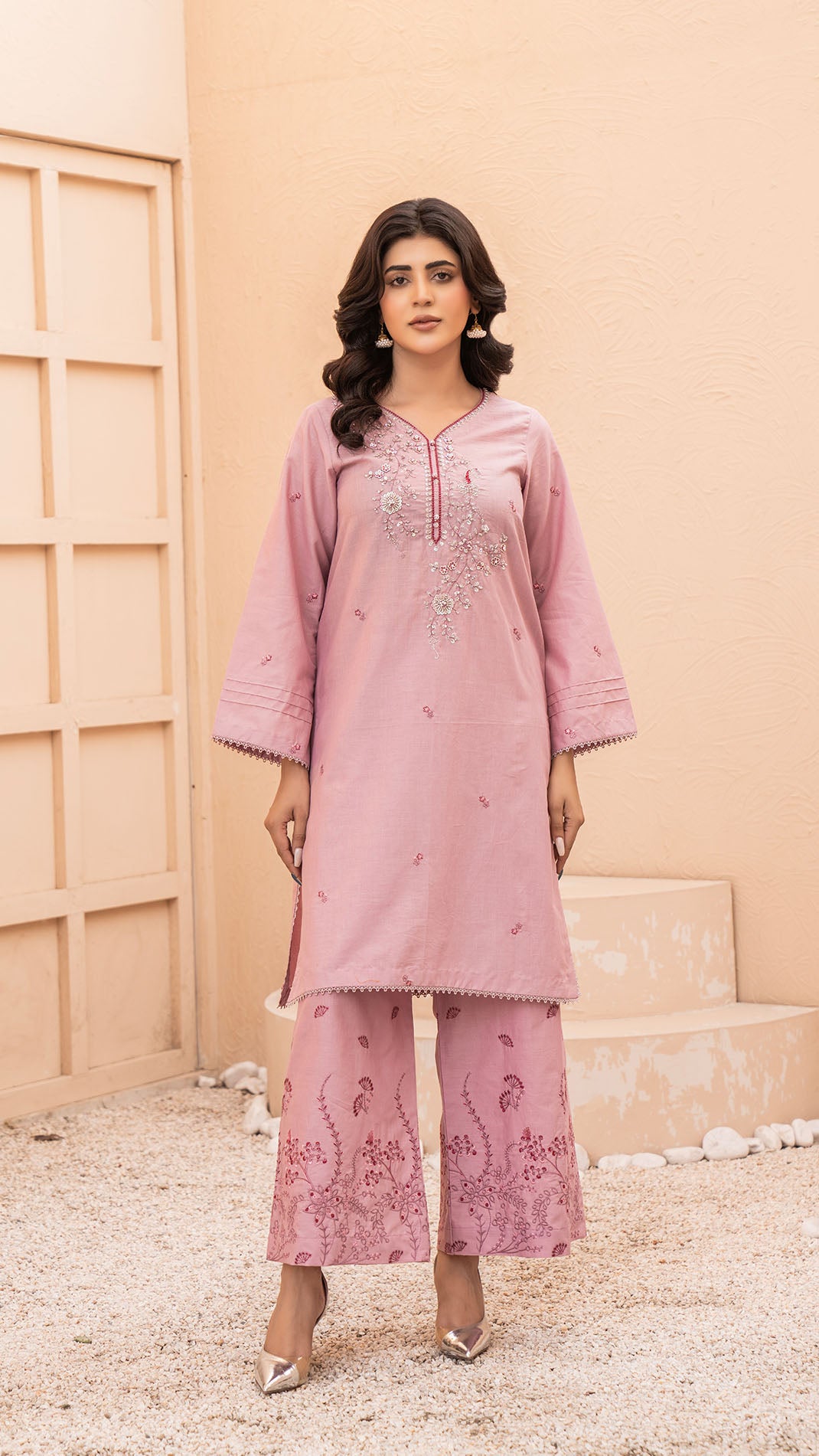 2322-Blush Pink (Piyazi) Embroidered 2-Piece  Cotton Lawn Suit