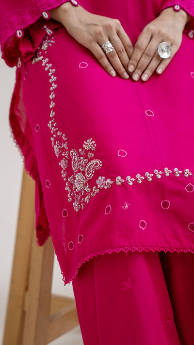 2323-Shocking Pink Embroidered 2-Piece Lawn cotton Suit