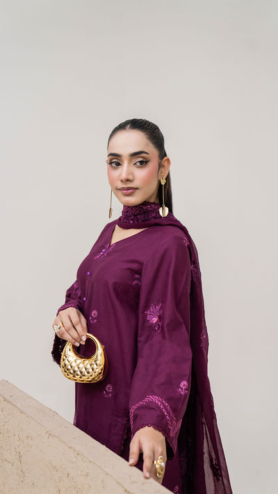 2329 - Purple 3-Piece Suit  Embroidered Cotton lawn Suit