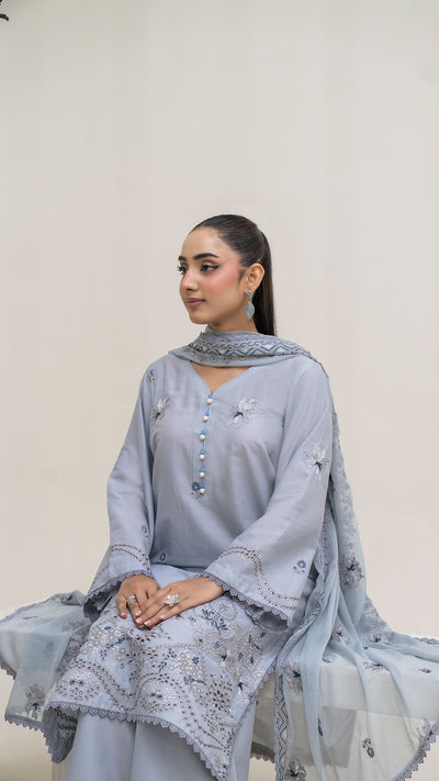 2329 - Grey 3-Piece Suit  Embroidered Cotton lawn Suit